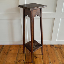 Antique Wooden Plant Stand Tall Pedestal Vintage Wood Square Table Side Solid
