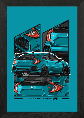 Honda civic type cyan - civic, framed