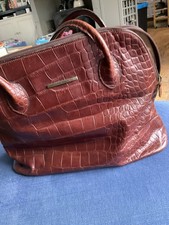 Vintage French Texier  Shoulder Bag Brown Croc Print Leather Very Good Condition