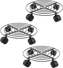 3 Pack Heavy Duty Plant Caddy with Wheels 27cm Round Metal Potted Trolley
