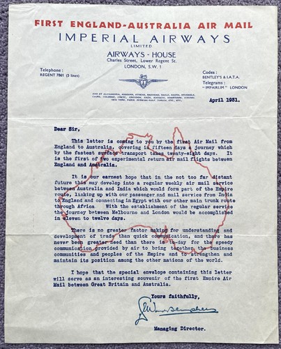 Imperial airways 1931 letter - imperial,