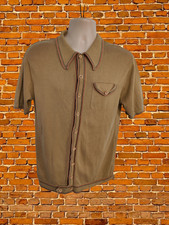 MADCAP ENGLAND CAMEL TAN 42 M CRAWDADDY POLO KNIT CARDIGAN 60'S MOD RETRO COTTON