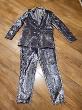 Topshop Crushed Velvet Suit Size 14 Silver/grey