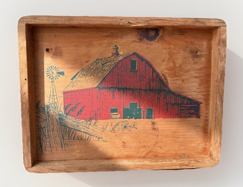Vtg wooden tray red barn - vtg,