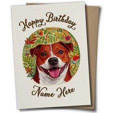 Staffordshire Bull Terrier Personalised Birthday Card Dog Folk Art Pet Staffie