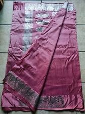 Pink & Silver Silk Banarsi Brocade Vintage Sari Long Silk Fabric 422cm x 115cm 