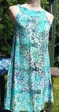Wax Batik Print Fabric Turquoise Viscose Sun dress Made in Indonesia Small