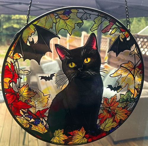 Round stained glass suncatcher - stained,