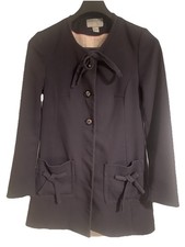 H & M Ladies Women Navy Long Smart Collarless Jacket UK 6 EUR 36 Buttons & Bows