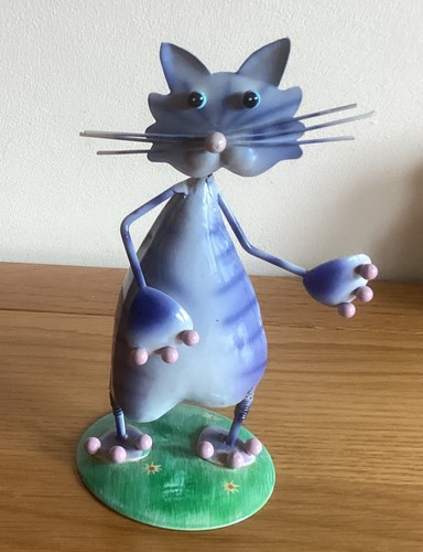 Handmade blue metal bobbin cat - metal,