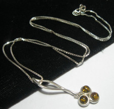 Baltic Amber Pendant Necklace Sterling Silver, Green amber, 18"