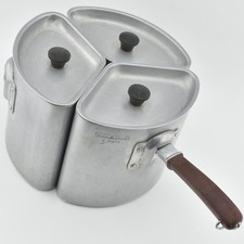 VTG Swan x3 Triple Camping Pan Set 2 Pints Aluminium Pots & Handle Caravan VW