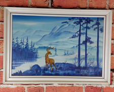 K.W. Ross 1977 Stag Landscape Painting – Framed Vintage Artwork