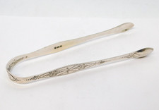 George III Sterling Silver Bright Cut Floral Sugar Tongs Antique 1802 London