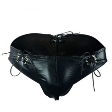 Sexy Mens Underwear PU Leather Briefs Wet Look Thong T-back Pouch Underpants