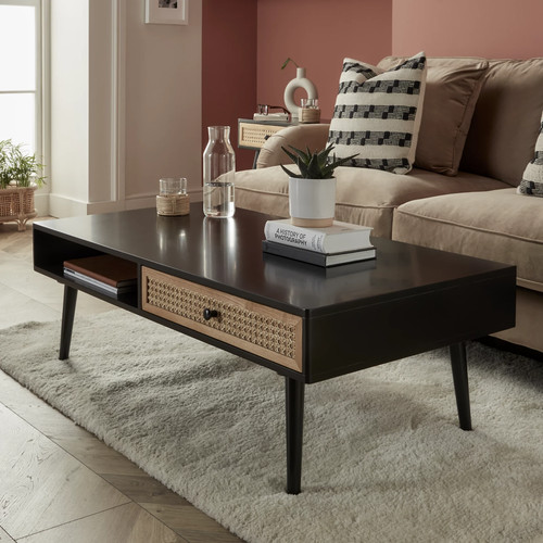 Coffee table matt black wooden - black,