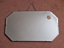 Vintage Bevel Edged Mirror with Chain Fixing and Roses.