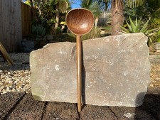 Antique Vintage Welsh Carved Treen Wooden Sycamore Folk Dairy Cawl Spoon Ladle
