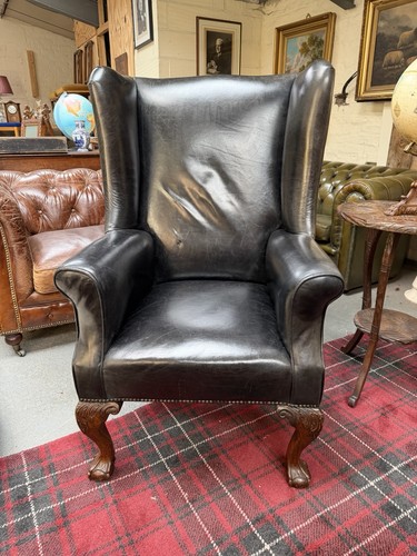 Antique black leather - antique, wingback