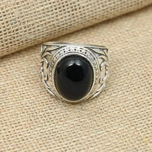 Black onyx gemstone statement - black,