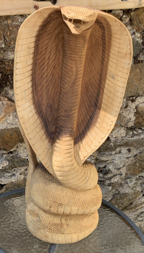 Hand carved wooden cobra snake - wooden,