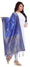 Dupatta for Women Indian scarf Art Silk Blue Jacquard Synthetic Dupattas JD02RB