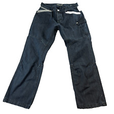 Y2K Jeans Double Knee Carpenter Pocket Cinch Dark Wash Blue Flap Baggy W32 L32