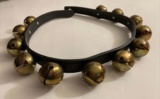 Antique Vintage Brass Sleigh Bells on Leather Strap