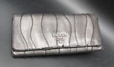Prada Milano Metallic Grey Leather Wallet Zipper 10 Card Holders Coins & Notes