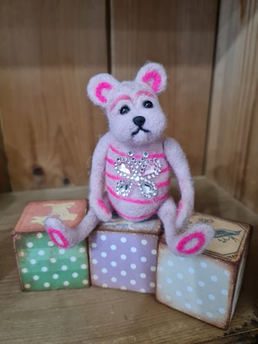 Ooak needle felted bear pink - felted,