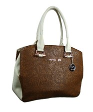 Michael Kors Women's Cream and Tan Brown Handbag Shoulder Bag Leather Genuine