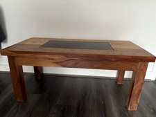Indonesian Hardwood Coffee Table with Slate Centre Top Solid Wood
