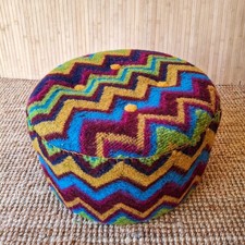 Fab Vintage Retro Round Sherborne Footstool Pouffe Footstool Zigzag Multi Wool