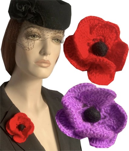 Poppy crochet knitted brooch - knitted,