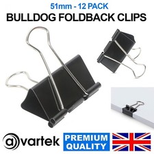 12 x Large 51mm Black Steel Foldback Office Clips Paper Document Bulldog Metal