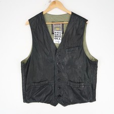 Vintage Black Leather Waistcoat Gilet Vest Size XL (T9860)