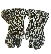 Womens Vintage 1930/40s Leopard Print Rabbit Fur Lined Gauntlet Leather Gloves S