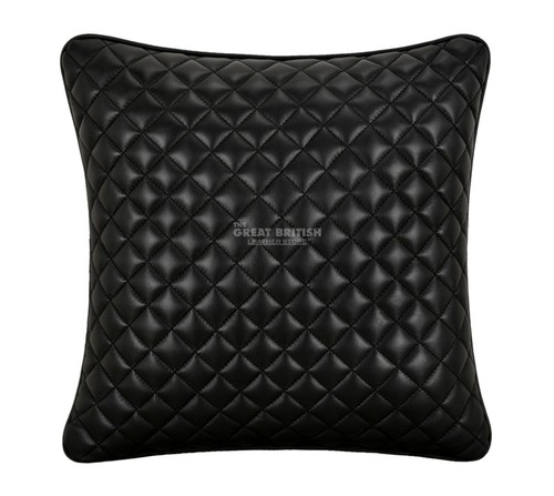 Black leather cushion quilted - leather,