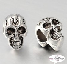 4 TIBETAN SILVER SKULL SPACER BEADS CHARMS 12mm LARGE 5mm HOLE JEWELLERY TS97