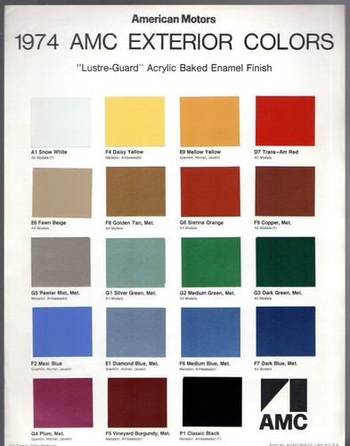 Amc exterior colours 1974 usa - amc,