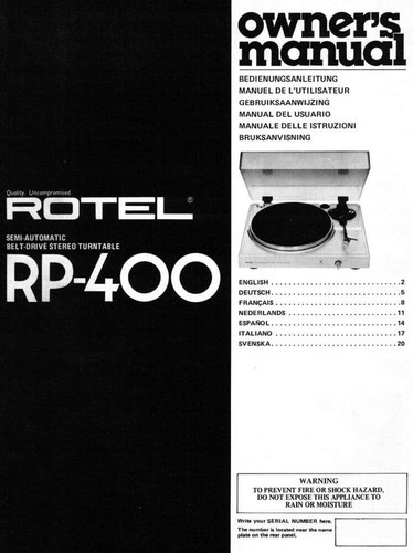Rotel 400 turntable owners - rp-400,