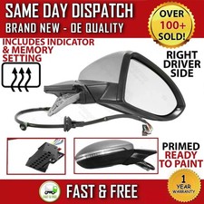 VW GOLF MK7 2012-2020 RIGHT DRIVERS SIDE ELECTRIC PRIMED HEATED DOOR WING MIRROR