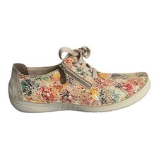 Rieker Beige Floral Multi Leather & Textile Zip & Lace Trainers EU 39 UK 6 52511