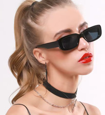 Small Rectangle Sunglasses Women Men –Retro 90s Black Frame UV400 Fashion Shades