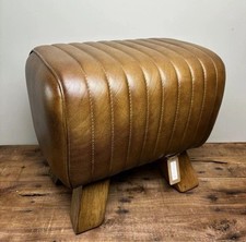 Leather Pommel Horse Footstool- Genuine Brown Leather Footrest - Rustic Stool