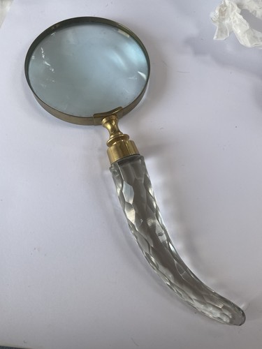 Vintage brass magnifying - brass, glass