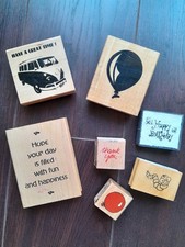 WOODEN RUBBER STAMPS BUNDLE X 7 BALLOON THANK YOU CAMPERVAN HAPPY BIRTHDAY CARD