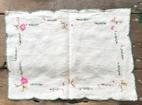 Hand embroidered linen tray - embroidered,