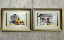 Vtg. 2x Miniature Watercolour