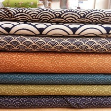 Traditional Japanese Kimono Slub Cotton Fabric with Wave Pattern Sevenberry